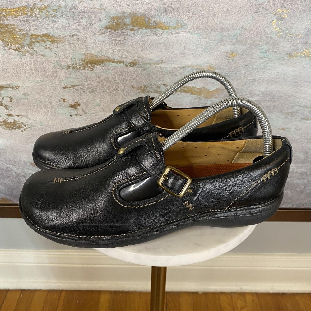 Clarks Unstructured Shoes Womens Size 9 Black Leather Mary Jane Comfort Flats
